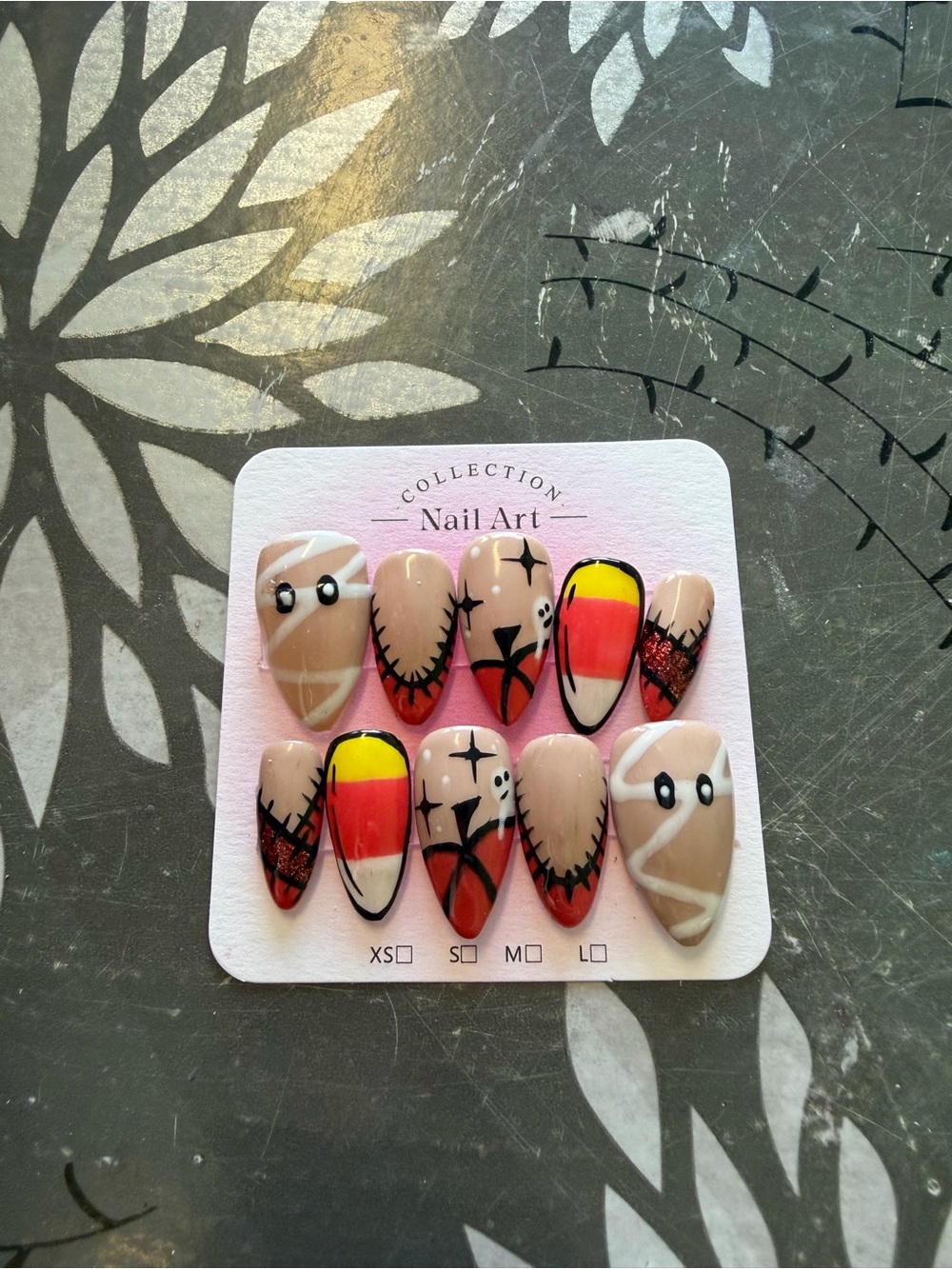 Nail Art Press-On Set - Beige, Pink, Red & Yellow Kids Accessories